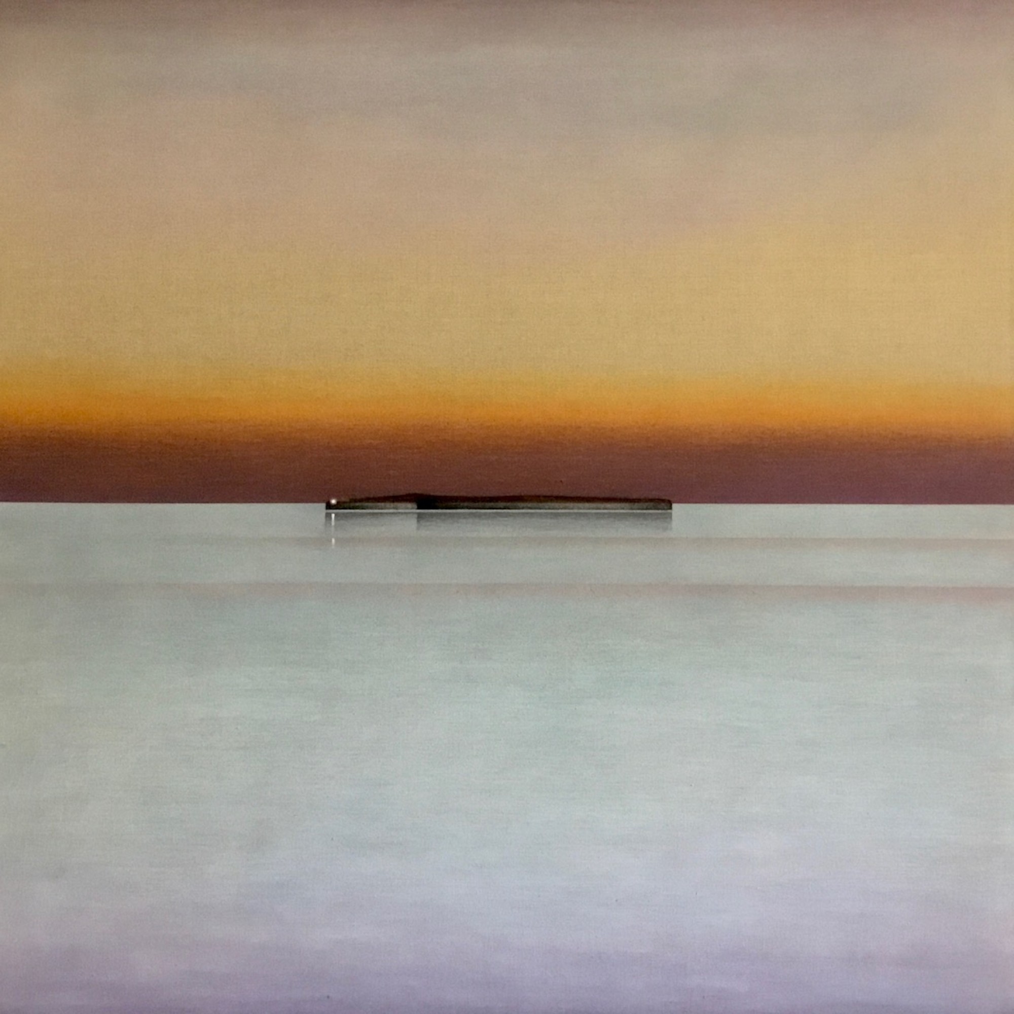 Pastell auf Leinwand Gemälde, das
                                          die Insel Santo Spirito im Sonnenuntergang zeigt, auf der ein Licht zu sehen ist.